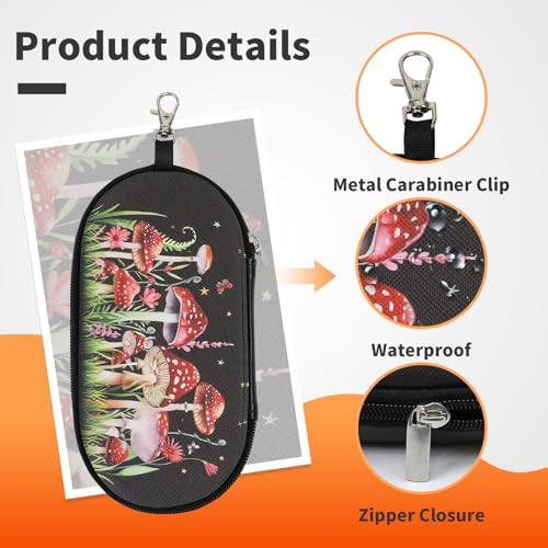 Double Eyeglasses Case, Hard Shell Dual Sunglasses Organizer with Zipper Clip Travel Glasses Storage for Women Men - color: Black Mushroom