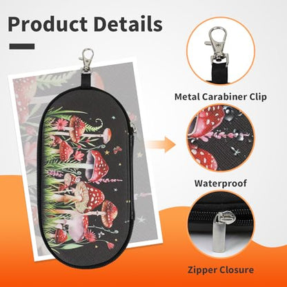 Double Eyeglasses Case, Hard Shell Dual Sunglasses Organizer with Zipper Clip Travel Glasses Storage for Women Men - color: Black Mushroom