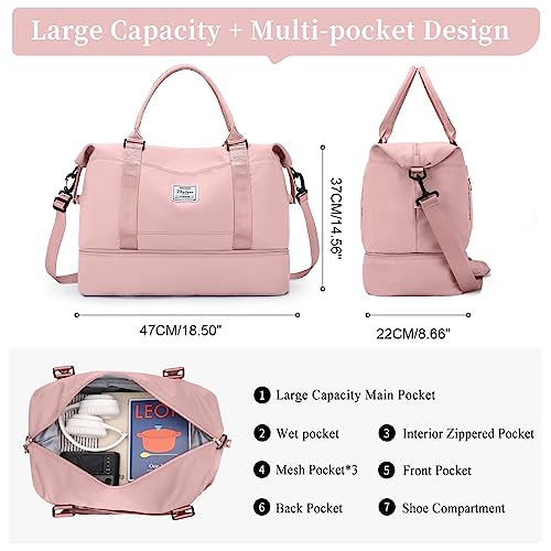 Travel Duffle Bag with Shoe Compartment,Weekender Bags for Women, Carry on Overnight Bag with Toiletry Bag,Gym Duffel Bag with Wet Pocket - color: C-Pink-1032, size: Large