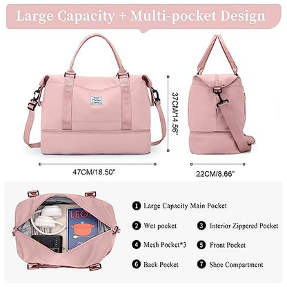 Travel Duffle Bag with Shoe Compartment,Weekender Bags for Women, Carry on Overnight Bag with Toiletry Bag,Gym Duffel Bag with Wet Pocket - color: C-Pink-1032, size: Large