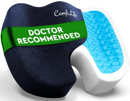 ComfiLife Gel Enhanced Seat Cushion – Office Chair Cushion – Non-Slip Gel & Memory Foam Coccyx Cushion for Tailbone Pain - Desk Chair Car Seat Cushion Driving - Sciatica & Back Pain Relief (Navy) - color: Navy Blue, size: Large