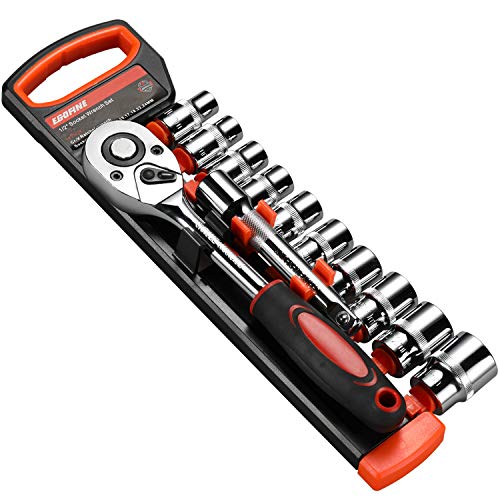 Egofine 12pcs 1/2 Inch Ratchet Socket Wrench Set, Drive Socket Set with 10 Sockets 10-15,17,19,22,24mm and 2 Way Quick Released Ratchet Handle and Extension Bar - size: 1/2, style: 12PC Standard Socket Set