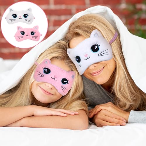 Kids Sleep Mask, 2 Pcs Cute Cat Sleeping Eye Mask Soft Plush Girls Sleep Masks Comfortable Funny Animal Night Eye Masks for Sleeping Blindfold Eye-Cover for Women Girls Home Travel (Pink, White) - color: White, Pink, style: Cat