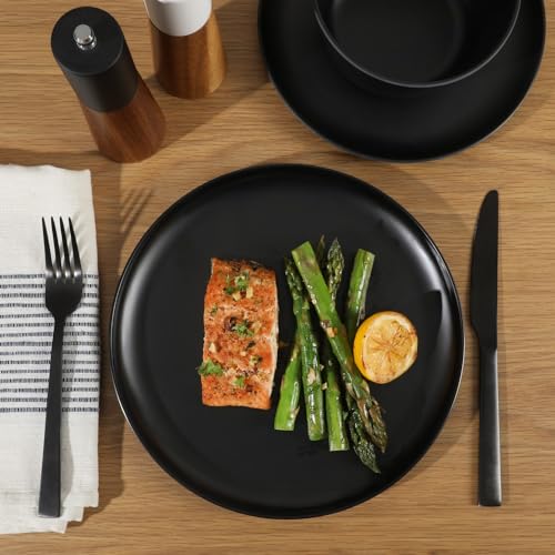 Gibson Home Fairhope 12-Piece Matte Black Melamine Dinnerware Set – Durable Lightweight Plates and Bowls, Kitchen Dining Set - color: Matte Black (Fairhope), size: Service for Four (12pcs)