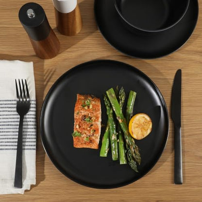 Gibson Home Fairhope 12-Piece Matte Black Melamine Dinnerware Set – Durable Lightweight Plates and Bowls, Kitchen Dining Set - color: Matte Black (Fairhope), size: Service for Four (12pcs)
