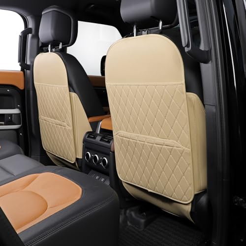TAIKOO Seat Back Protector,Shields Seat Backs from Kicks and Adds Storage | kick mats back seat protector easy to install and clean, well-crafted, sturdy, durable and stylish.2 Pack - color: Style A-Beige