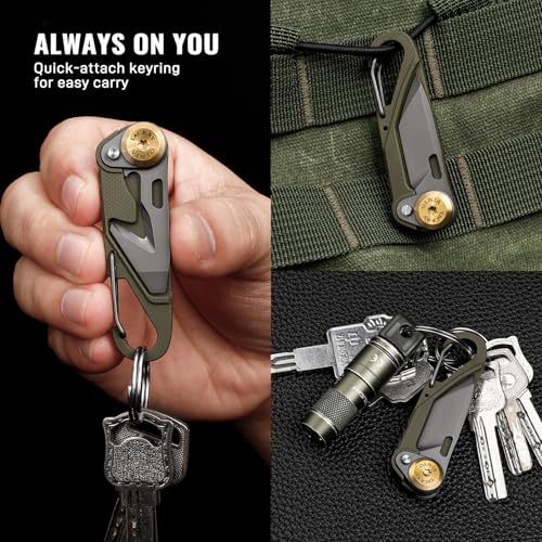 TACRAY Vinto 5-in-1 Small Pocket Knife – Ultra-Light Compact Multitool with Utility Knife, Seatbelt Cutter, Bottle Opener, Flathead Screwdriver & Keyring Attachment for Everyday Carry (Green) - color: Green