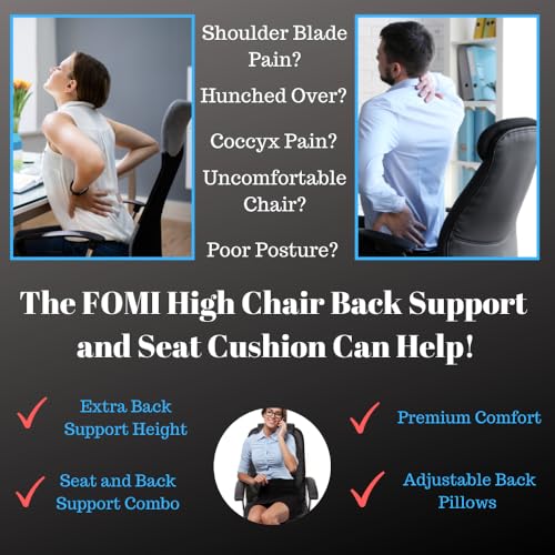 FOMI Gel High Chair Back Support and Seat Cushion | Adjustable Lumbar Pillow Placement for Upper Lower Thoracic, Coccyx, Pressure Sore Pain Relief | for Car, Office Chair, Gaming | Posture Aid - size: Back - 23"