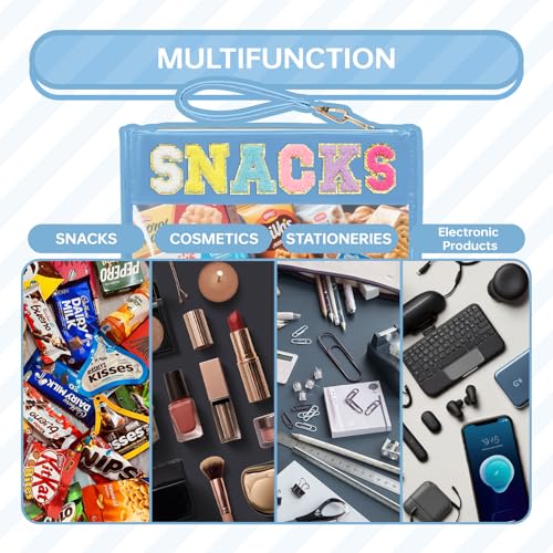 Siwara Snack Bags Clear Pouch Travel Makeup Bag Chenille Letter Bags for Zipper Pouch Clear Cosmetic Bag Clearly Tote Bag Makeup Travel Bags for Women - color: Blue-Snack