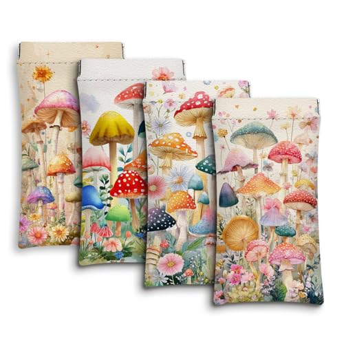 Eyeglass Cases 4 Pack,Boho Floral Pattern Sunglasses Case,PU Leather Soft Eye Glass Pouch for Women Men Student - color: Beige