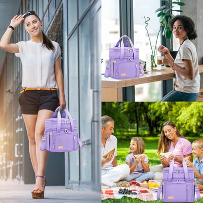 MAPLELILY Lunch Box for Men Women - Double Deck Insulated Lunch Bag, Large Leak Proof Tote Cooler, Wide Open Dual Compartment Lunch Bags with Shoulder Strap, For Work Picnic Hiking Beach, Purple - color: Purple