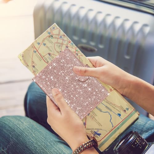 HOTCOOL Passport Holder Travel Essentials Airplane & Cruise Essentials Ship Leather Wallet Cover Case RFID Blocking Women & Men Vacation Travel Accessories Gifts Deals, Glitter - Rose Gold - color: B Glitter Rose