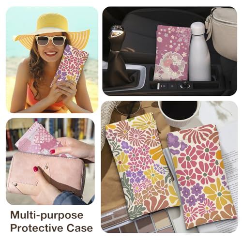 Eyeglasses Sunglasses Case PU Soft Squeeze Top Glasses Pouch for Women Men,Floral Pattern Portable Anti Scratch - color: Pink