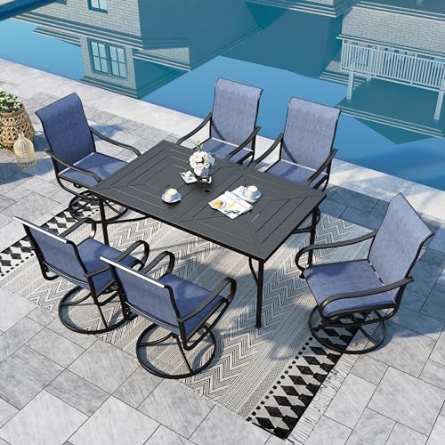 Sophia & William Outdoor Dining Set - 7 Piece Patio Set with Swivel Chairs & 64" Metal Table for Garden & Pool - All Weather Blue - color: Blue, size: 64" Rectangular