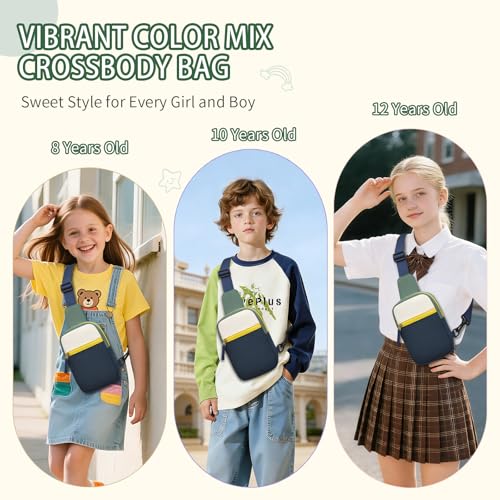 Birthday Gifts for 8 9 10 11 12 Year Old Teens Girls Kids, Fanny Pack Crossbody Bag Sling Belt Bags Purse, Dorm Travel Essentials for Girls Fashion, Preppy Tween Teen Girl Gift Trendy Stuff - color: Beige & Navy Blue