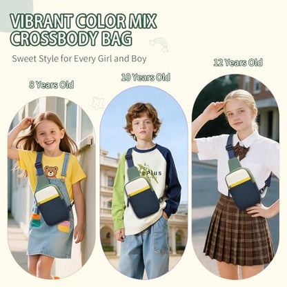 Birthday Gifts for 8 9 10 11 12 Year Old Teens Girls Kids, Fanny Pack Crossbody Bag Sling Belt Bags Purse, Dorm Travel Essentials for Girls Fashion, Preppy Tween Teen Girl Gift Trendy Stuff - color: Beige & Navy Blue