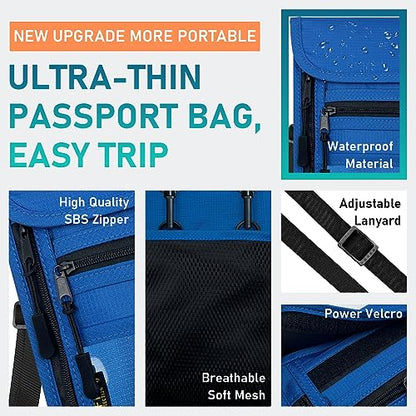 sundee Travel Neck Wallet with Double Zippers, RFID Blocking Passport Holder with Adjustable Neck Strap for Men and Women to Keep Cash, Credit Cards and Travel Documents Safe - Dark Blue - color: Dark Blue