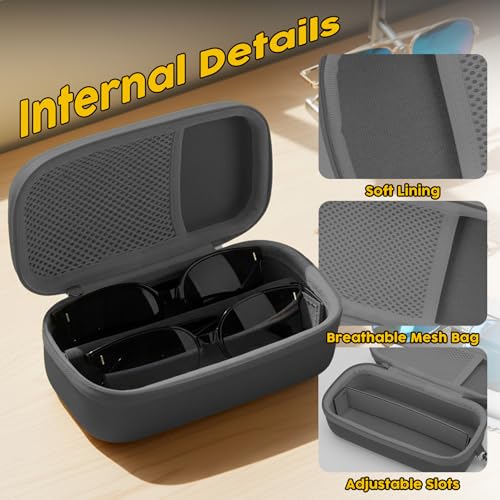 Double Eyeglasses Case,Hard Shell Glasses Case Travel Sunglasses Organizer with Adjustable Slot & Clip for Men Women - color: Grey