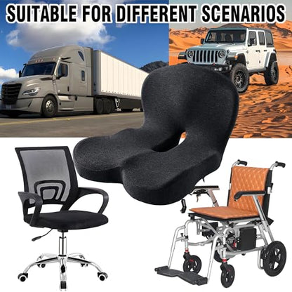 Ergonomic Seat Cushion for Back Pain & Sciatica Relief – Memory Foam Chair Pad for Office Chairs Wheelchair Car & Truck Drivers – Non-Slip Design for Long Sitting Comfort (Black)