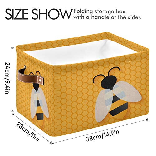 Cute Bee Square Storage Basket Bin Canvas Fabric Compressible Organizer Basket with Handle for Bedroom Nursery Office, 1PCS - color: Bee 1