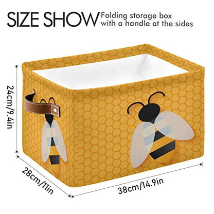 Cute Bee Square Storage Basket Bin Canvas Fabric Compressible Organizer Basket with Handle for Bedroom Nursery Office, 1PCS - color: Bee 1