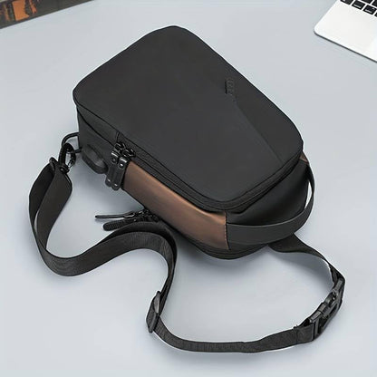 Waterproof Polyester Slim Unisex Crossbody Sling Bag Chest Backpack Men's Shoulder Bag, Leisure Travel Handbag, Hard Shell Anti-Theft Chest Bag, Black&Golden, Standard, Retro - color: Black&golden
