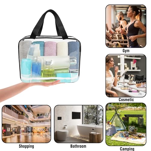 APREUTY Clear Makeup Bags, TSA Approved 3 Pcs Large Cosmetic Makeup Bags Set Clear PVC with Zipper Handle Portable Travel Luggage Pouch Airport Airline Vacation Organization (Black) - color: Black-3PCS (Large)