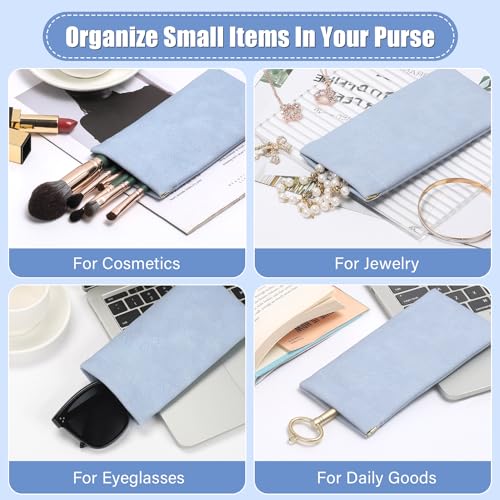 Sightor Sunglass Case, 2 Pcs Soft Eyeglass Cases for Women Portable Squeeze Top Leather Glasses Pouch - color: Rose, Blue