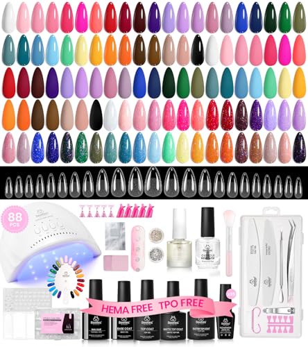 Beetles Deal Box Gel Nail Polish Kit with U V Light - 35 Colors Gel Polish Almond Nail Tips 88 Pcs Creative Flow Nails Kit with TPO&HEMA Free Base Matte/Glossy/Glitter Top Coat DIY Gifts - color: 0 - 35 Colors Deal Box Creative Flow