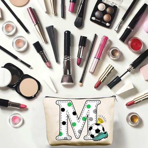 CREATCABIN Letter M Football Makeup Bags Pouch Travel Cosmetic Bag with Zipper Pouch Multi Purpose Case Toiletry Packing Purse Storage Organizer for Women Friends Mom Gifts 10x7Inch - style: Letter M