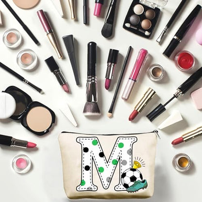 CREATCABIN Letter M Football Makeup Bags Pouch Travel Cosmetic Bag with Zipper Pouch Multi Purpose Case Toiletry Packing Purse Storage Organizer for Women Friends Mom Gifts 10x7Inch - style: Letter M