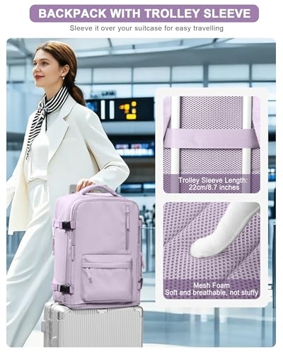 VGCUB Carry on Travel Backpack for Women Men Large Laptop Gym Work Frontier Airlines Personal Item Bag Business Airport Lightweight Backpack Flight Approved Mochilas de Viaje, Purple - color: Purple, style: Large