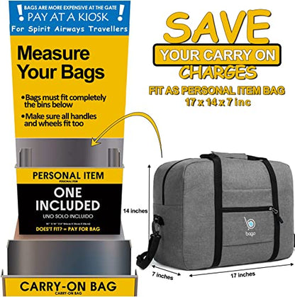 Bago Personal Item Travel Bag For Airlines - Fits As 18x14x8 inches Travel Bag Spirit & Frontier Airlines - Foldable Duffle Bag For Travel - Personal Item Bag Small Carry On Bag For Air Travel - color: SnowGray
