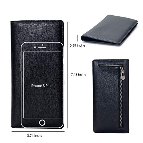 Bveyzi Ultra Slim Thin Leather RFID Blocking Credit Card Holder Bifold Clutch Wallets for Women - color: Black