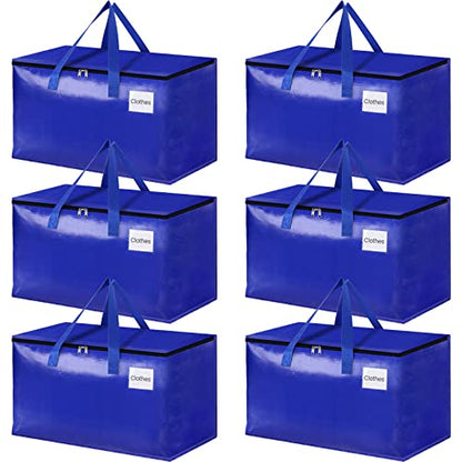HomeHacks Moving Bags Heavy Duty with Strong Zippers and Handles Collapsible Moving Supplies, Storage Totes for Packing & Moving Storing 93L,6-Pack, Blue - size: 93L-6 Packs