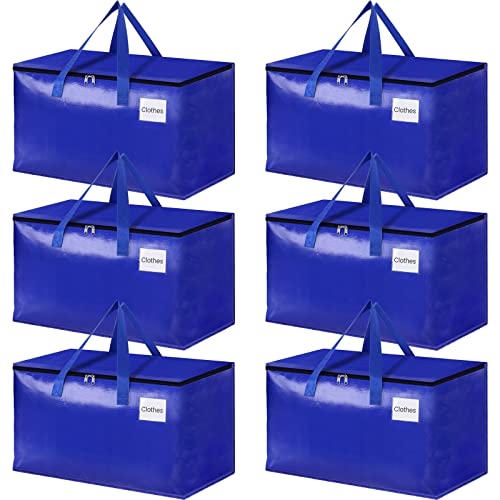 HomeHacks Moving Bags Heavy Duty with Strong Zippers and Handles Collapsible Moving Supplies, Storage Totes for Packing & Moving Storing 93L,6-Pack, Blue - size: 93L-6 Packs
