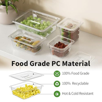 1/2 4'' 6 Pack Plastic Food Pans With Lids, Clear Food Pan, Commercial Stackable Polycarbonate Freezer-Safe for Fruits Vegetables Restaurant Kitchen - color: 1/2 4"6 Pack