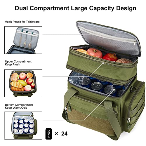 Gafetrey Tactical Lunch Box for Men, Insulated Lunch Bag Adult, Thermal Lunchbox Leakproof Waterproof Cooler Bag, Dual Compartment Lunch tote, Large Lunch Pail for Work Office Travel(Green) 15L - color: C-Green, size: 15L