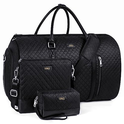 Convertible 2-in-1 Garment Bags for Travel, Carry On Garment Duffle Bag With Shoe Compartment Large Weekender Bag for Women Men Hanging Suitcase Suit Travel Duffel Overnight Bags 4pcs Set - color: C-black Diamond