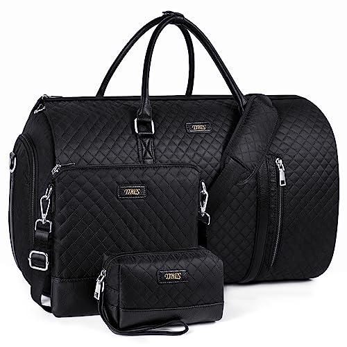 Convertible 2-in-1 Garment Bags for Travel, Carry On Garment Duffle Bag With Shoe Compartment Large Weekender Bag for Women Men Hanging Suitcase Suit Travel Duffel Overnight Bags 4pcs Set - color: C-black Diamond