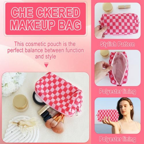 ZLFSRQ 6Pcs Checkered Pencil Case Cute Pencil Pouch for Teens Checkered Makeup Bag Pink Medium Travel Cosmetic Bag Makeup Pouch for Purse Aesthetic Trendy Zipper Toiletry Bags Organizer - color: Checkered 6Pcs M Pink
