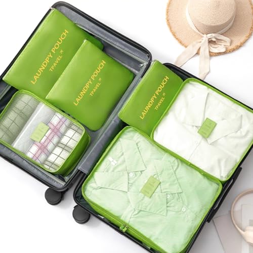 6 Set Packing Cubes for Travel Luggage Organizer Bags Reusable washable Suitcase Packing Cubes Set Travel Accessories Essentials (Green) - color: Green