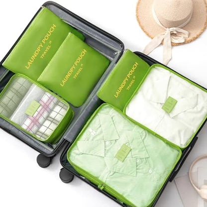 6 Set Packing Cubes for Travel Luggage Organizer Bags Reusable washable Suitcase Packing Cubes Set Travel Accessories Essentials (Green) - color: Green