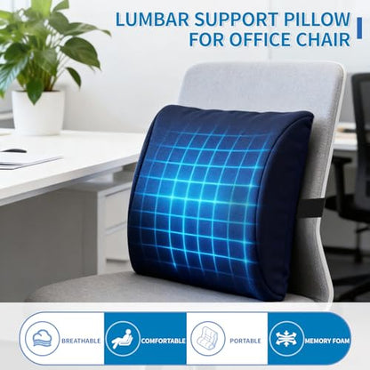 Lumbar Support Pillow for Office Chair, Memory Foam Back Support Pillow for Office Chair, Help Relieve Pain of Back and Lumbar, with Breathable Cover, Ergonomic and Comfortable for Long Hours Sitting