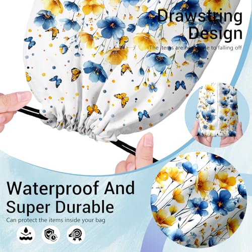 Flowers Small Gymnastics Grip Bag Butterfly Lightweight Travel Drawstring Bag - color: Blue Yellow Flowers, size: 12"(H)*9.25"(W)
