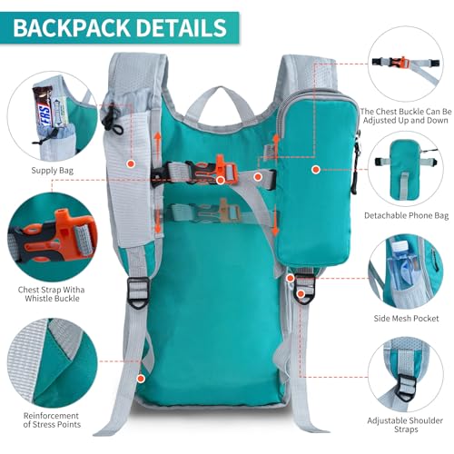 Hiking Backpack 10L/15L Small Daypack Lightweight Packable Travel Foldable Water Resistan for Women Men (Lake Green, 10L) - color: Lake Green, size: 10L