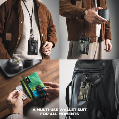 VULKIT Small Minimalist Wallet for Women and Men RFID Blocking, Zipper Coin Pouch with ID Window and Keychain, Water Resistant Travel Lanyard Wallet Camouflage - color: Camouflage