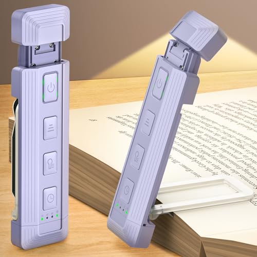 Glocusent Extendable Book Lights for Reading at Night, 5 Enhanced Brightness & 3 Colors with Sleep Aid & Timers, Clip on USB Rechargeable Reading Light for Books in Bed, Ideal Book Lovers Gifts - color: Purple