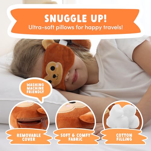 ecoZen Lifestyle Travel Pillow Set with Eye Mask - Comfort for Traveling Kids - Soft and Supportive Kids Sleep Mask Neck Pillow for Plane, Car, or Train Journeys - Monkey Design - color: Monkey