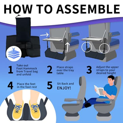 2-Piece Upgraded Airplane Footrest Hammock - Large Memory Foam Support & Adjustable Straps, Travel Essential